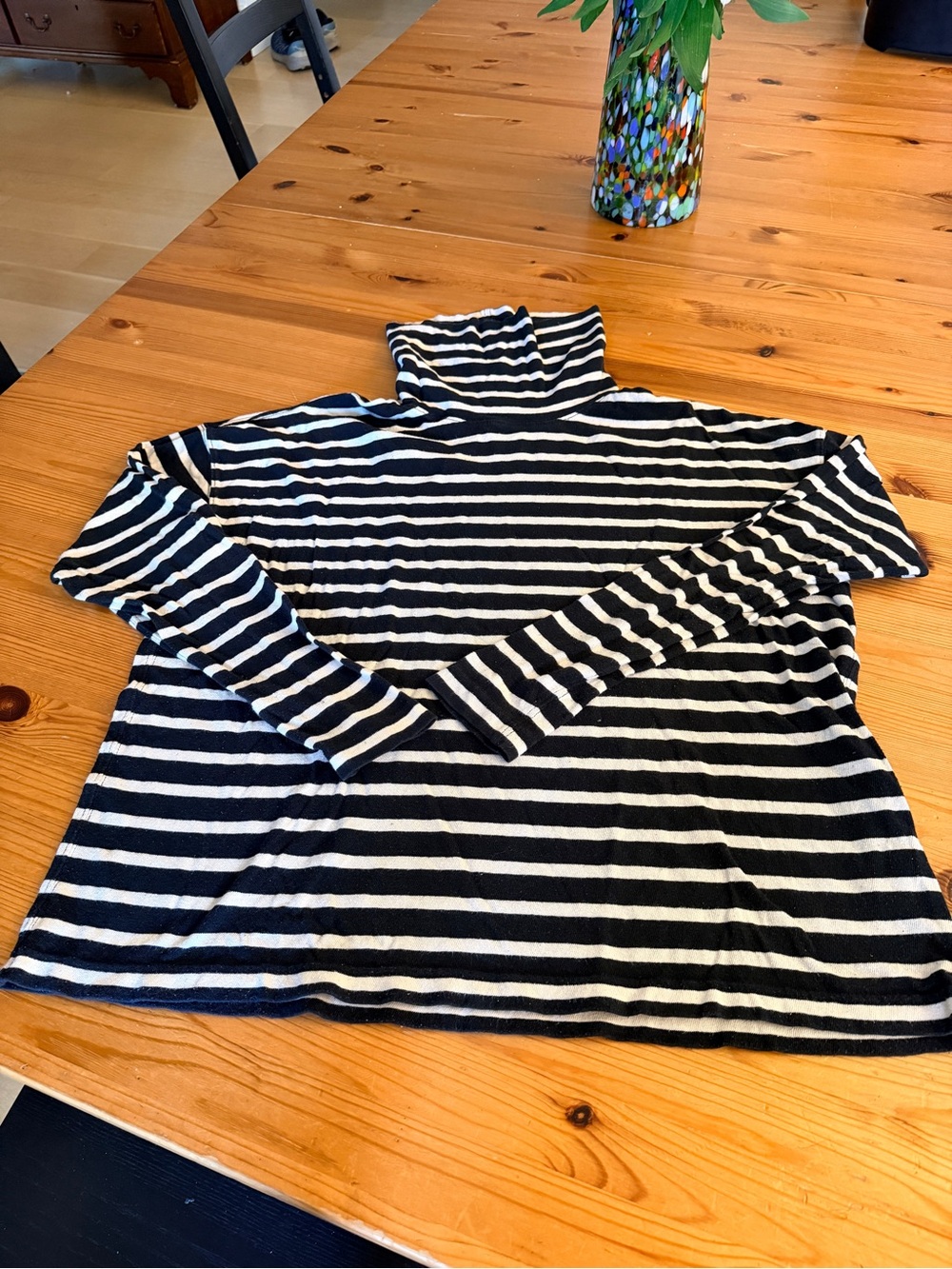 J. Crew Black & White Striped Oversized Long-Sleeve Turtleneck Top